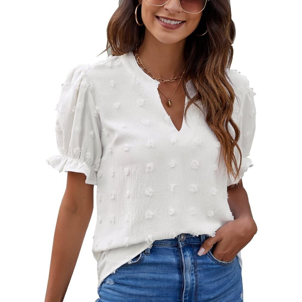 Women's Polka Dot Blouse Casual Summer Tops Puff Sleeve Light-Weight